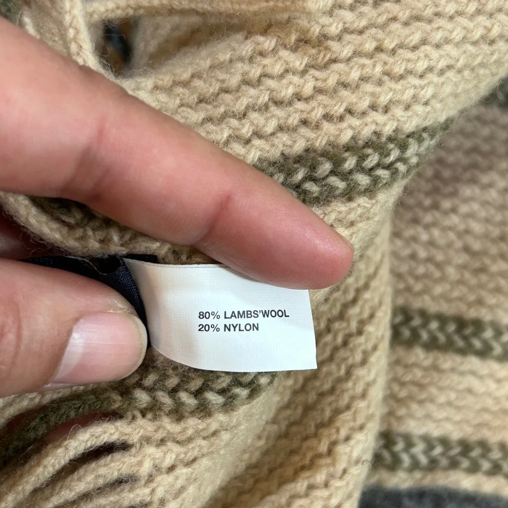 Gap Lambswool Blend Ribbed Knit Striped Fringe Scarf Tan Olive Green
